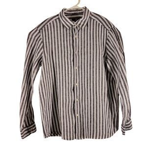 Vineyard Vines shirt mens L Large blue white stripe 100% linen long sleeve